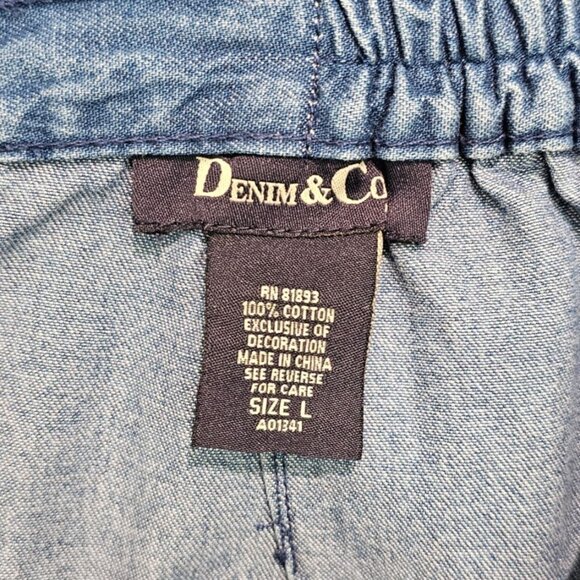 VTG Denim & Co Sz Large Floral Embroidered Maxi Denim Skirt Pockets Blue Jean - Picture 8 of 9